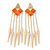 Long Orange Acrylic Bead Spike Dangle Earrings In Gold Plating - 12cm Length