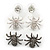 3 Pairs Silver/ Black Spider Stud Earring Set - 20mm, 7mm