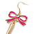 Long Spiky Earrings With Deep Pink Crystal Bow In Gold Plating - 8.5cm Length - view 6