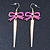 Long Spiky Earrings With Deep Pink Crystal Bow In Gold Plating - 8.5cm Length - view 3