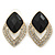 Diamante Black Acrylic Bead Diamond Shape Stud Earrings In Gold Plating - 37mm Length