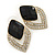 Diamante Black Acrylic Bead Diamond Shape Stud Earrings In Gold Plating - 37mm Length - view 2