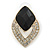 Diamante Black Acrylic Bead Diamond Shape Stud Earrings In Gold Plating - 37mm Length - view 3