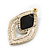 Diamante Black Acrylic Bead Diamond Shape Stud Earrings In Gold Plating - 37mm Length - view 4