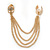 One Piece Skull Stud & Chain Ear Cuff In Gold Plating