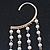 One Pair Long Dangle Cream Faux Pearl Bead Hook Cuff Earring In Gold Plating - 16cm Length - view 4