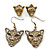 Bronze Tone Crystal 'Tiger' Earrings - 2 Pc Set - 42mm/ 14mm Length