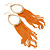 Gold Plated Hoop Earrings With Orange Chains - 12cm Length