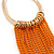 Gold Plated Hoop Earrings With Orange Chains - 12cm Length - view 5