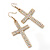 Pave-Set AB Crystal 'Cross' Drop Earrings In Gold Plating - 63mm Length - view 3