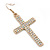 Pave-Set AB Crystal 'Cross' Drop Earrings In Gold Plating - 63mm Length - view 4