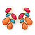 Multicoloured Acrylic Bead Cluster Stud Earrings In Gold Plating - 32mm Length - view 3