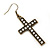 Burn Gold Crystal 'Cross' Drop Earrings - 60mm Length - view 3