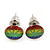 Tiny Marijuana Leaf Rasta Colours Stud Earrings In Silver Tone - 7mm Diameter - view 2