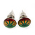 Tiny Marijuana Leaf Rasta Colours Stud Earrings In Silver Tone - 7mm Diameter - view 2