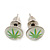 Tiny Marijuana Leaf Stud Earrings In Silver Tone (White/ Green) - 7mm Diameter - view 2