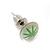 Tiny Marijuana Leaf Stud Earrings In Silver Tone (White/ Green) - 7mm Diameter - view 3