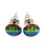 Tiny Marijuana Leaf Rasta Colours Stud Earrings In Silver Tone - 7mm Diameter - view 2