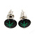 Tiny Marijuana Leaf Stud Earrings In Silver Tone (Black/ Green) - 7mm Diameter - view 2