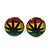 Tiny Marijuana Leaf Rasta Colours Stud Earrings In Silver Tone - 7mm Diameter
