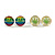 7mm Set of 4 Tiny Marijuana Leaf Rasta Colours Stud Earrings In Silver Tone - view 4