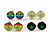 7mm Set of 4 Tiny Marijuana Leaf Rasta Colours Stud Earrings In Silver Tone