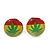 7mm Set of 4 Tiny Marijuana Leaf Rasta Colours Stud Earrings In Silver Tone - view 5
