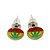 7mm Set of 4 Tiny Marijuana Leaf Rasta Colours Stud Earrings In Silver Tone - view 7