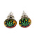7mm Set of 3 Tiny Marijuana Leaf Rasta Colours Stud Earrings In Silver Tone - view 4