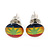7mm Set of 4 Tiny Marijuana Leaf Rasta Colours Stud Earrings In Silver Tone - view 5