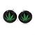 Tiny Marijuana Leaf Stud Earrings In Silver Tone (Black/ Green) - 7mm Diameter