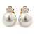 Classic White Faux Pearl Clip-on Earrings In Gold Plating - 15mm Diameter