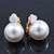 Classic White Faux Pearl Clip-on Earrings In Gold Plating - 15mm Diameter - view 4