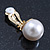 Classic White Faux Pearl Clip-on Earrings In Gold Plating - 15mm Diameter - view 3