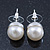 Classic White Faux Pearl Stud Earrings In Rhodium Plating - 10mm Diameter - view 4