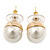 Classic White Faux Pearl Stud Earrings In Gold Tone Plating - 10mm Diameter - view 7