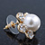 Prom/ Teen Simulated Glass Pearl, Crystal 'Daisy' Stud Earrings In Gold Plating - 15mm Diameter - view 3