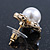 Prom/ Teen Simulated Glass Pearl, Crystal 'Daisy' Stud Earrings In Gold Plating - 15mm Diameter - view 4