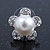 Prom/ Teen Simulated Glass Pearl, Crystal 'Daisy' Stud Earrings In Rhodium Plating - 15mm Diameter - view 2