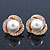 Bridal Diamante White Simulated Glass Pearl Clip On Earrings In Gold Plating - 23mm Diameter - view 5