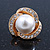 Bridal Diamante White Simulated Glass Pearl Clip On Earrings In Gold Plating - 23mm Diameter - view 6
