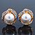Bridal Diamante White Simulated Glass Pearl Clip On Earrings In Gold Plating - 23mm Diameter - view 2
