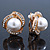 Bridal Diamante White Simulated Glass Pearl Clip On Earrings In Gold Plating - 23mm Diameter - view 3