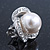 Bridal Diamante White Glass Peal Clip On Earrings In Rhodium Plating - 23mm Diameter - view 6