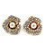 Prom Gold Plated Pave Set Clear Crystal Simulated Pearl 'Flower' Stud Earrings - 20mm Width