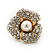 Prom Gold Plated Pave Set Clear Crystal Simulated Pearl 'Flower' Stud Earrings - 20mm Width - view 7