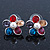 Multicoloured Crystal 'Daisy' Stud Earrings In Rhodium Plating - 20mm Diameter - view 3