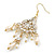 Bridal Clear Crystal, Simulated Glass Pearl Chandelier Earrings In Gold Plating - 75mm Length - view 6