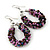Handmade Glass Bead Oval Drop Earrings In Silver Tone (Purple, Pink, Brown) - 60mm Length - view 2