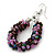 Handmade Glass Bead Oval Drop Earrings In Silver Tone (Purple, Pink, Brown) - 60mm Length - view 3